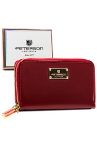 Czerwony portfel damski średniej wielkości na suwak z lakierowanej skóry ekologicznej Peterson PTN 007-BC. Kolor: czerwony. Materiał: skóra ekologiczna, lakier #1