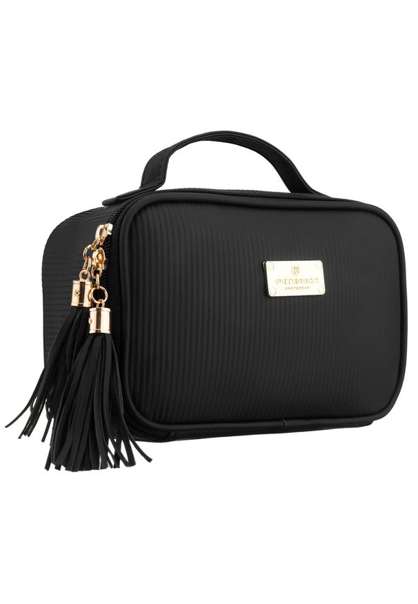 Czarna kosmetyczka z tkaniny syntetycznej wyposażona w cztery przegródki - Peterson. Kolor: czarny. Materiał: tkanina, syntetyk