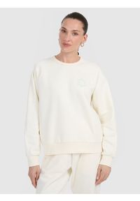 4f - 4F Bluza dresowa nierozpinana bez kaptura damska - biała L. Typ kołnierza: bez kaptura. Kolor: biały. Materiał: dresówka
