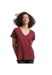 Damska koszulka z haftem i płomieniem v-neck Superdry. Typ kołnierza: dekolt w serek. Kolor: czerwony. Wzór: haft #1
