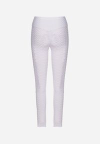 Born2be - Białe Legginsy Sportowe z Elastyczną Gumką i Tłoczonym Wzorem Ardisa. Okazja: na co dzień. Kolor: biały. Styl: sportowy #4