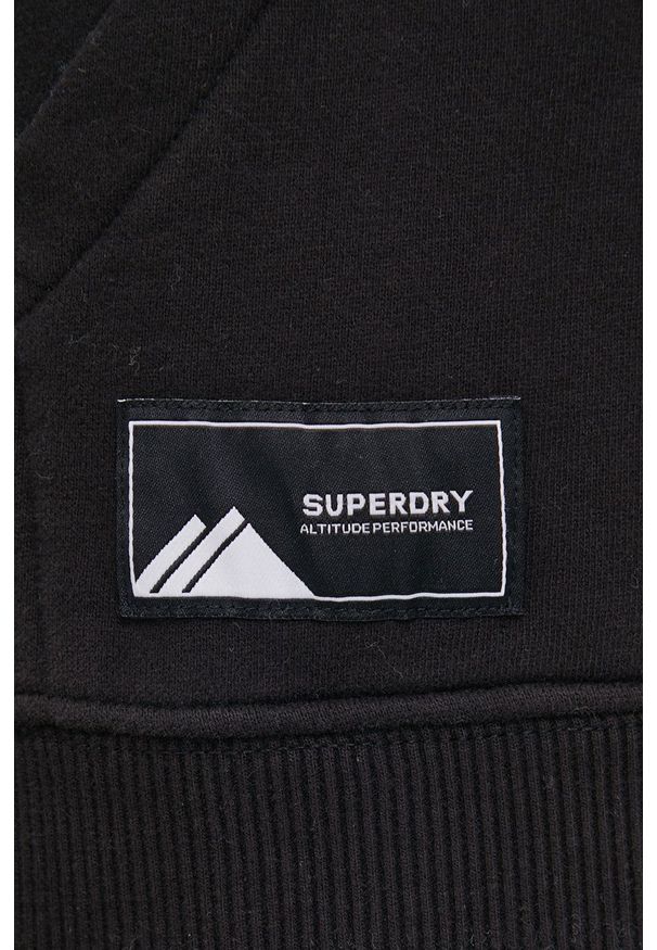 Superdry Bluza bawełniana męska kolor czarny z kapturem z nadrukiem. Typ kołnierza: kaptur. Kolor: czarny. Materiał: bawełna. Wzór: nadruk