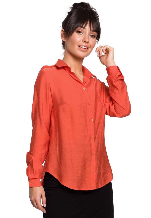 MOE - Pomarańczowa Klasyczna Koszula z Pagonami. Kolor: pomarańczowy. Materiał: poliamid, wiskoza. Styl: klasyczny