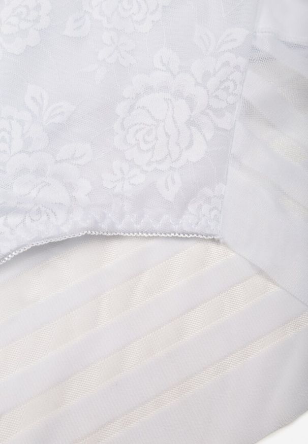 Renee - Białe Siateczkowe Majtki Figi High Waist z Koronkowymi Zdobieniami Heylih. Stan: podwyższony. Kolor: biały. Materiał: koronka. Wzór: aplikacja