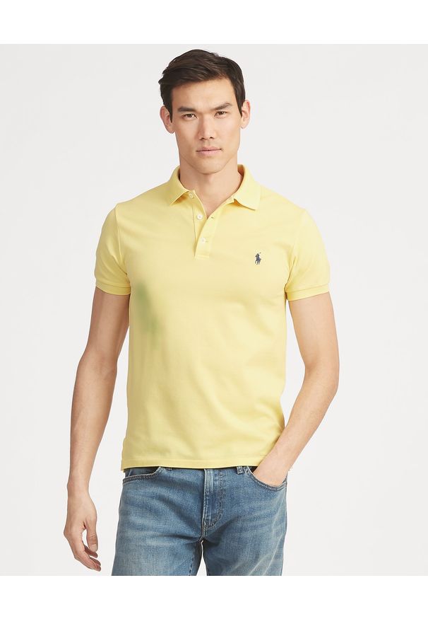 Ralph Lauren - RALPH LAUREN - Koszulka Polo Slim Fit. Typ kołnierza: polo. Kolor: żółty. Materiał: bawełna, prążkowany. Wzór: haft, aplikacja. Styl: klasyczny