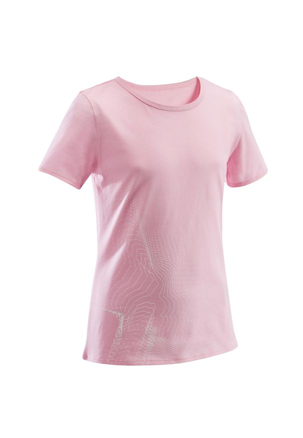 DOMYOS - Koszulka z krótkim rękawem dziecięca Domyos. Kolor: różowy. Materiał: materiał, bawełna. Długość rękawa: krótki rękaw. Długość: krótkie