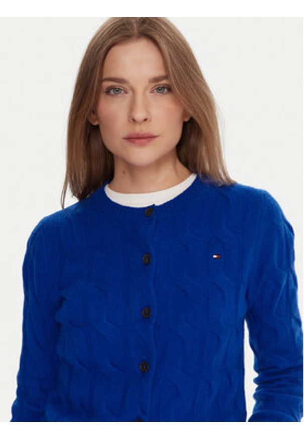 TOMMY HILFIGER - Tommy Hilfiger Kardigan WW0WW47463 Niebieski Regular Fit. Kolor: niebieski. Materiał: wełna