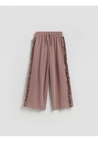 Reserved - Spodnie dresowe wide leg - brązowy. Kolor: brązowy. Materiał: dresówka