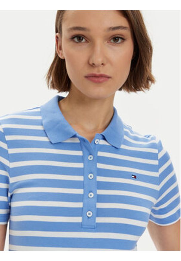 TOMMY HILFIGER - Tommy Hilfiger Polo 1985 WW0WW39530 Niebieski Slim Fit. Typ kołnierza: polo. Kolor: niebieski. Materiał: bawełna