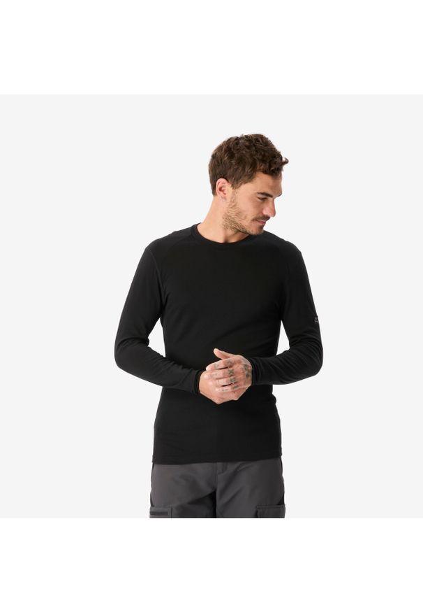 SIMOND - Koszulka z długim rękawem męska Simond MT500 merino. Kolor: czarny. Materiał: wełna, materiał. Długość rękawa: długi rękaw. Długość: długie. Sport: turystyka piesza