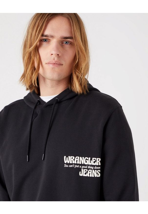 Wrangler - WRANGLER SLOGAN HOODIE MĘSKA BLUZA FADED BLACK W666ILXV6 112321310