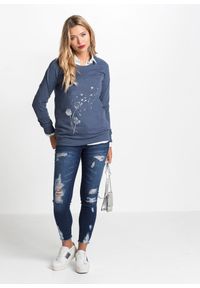 bonprix - Bluza z mieszanki bawełny. Kolor: niebieski. Materiał: bawełna, dresówka. Wzór: nadruk #2