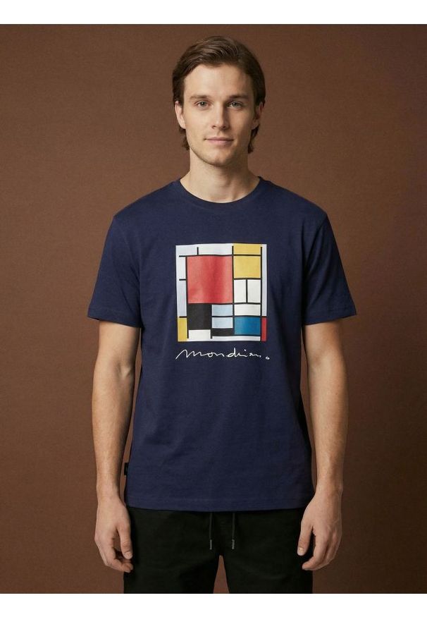 Sinsay - Bawełniana koszulka z nadrukiem - granatowy. Kolor: niebieski. Materiał: bawełna. Wzór: nadruk