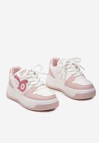 Born2be - Biało-Różowe Sneakersy na Grubej Podeszwie z Abstrakcyjną Aplikacją Cadisa. Kolor: biały. Wzór: aplikacja #4