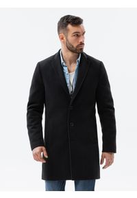 Ombre Clothing - Klasyczny płaszcz męski - czarny V1 C536 - XL. Kolor: czarny. Materiał: poliester. Styl: klasyczny #3
