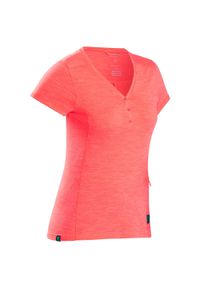 FORCLAZ - Koszulka trekkingowa damska Forclaz Travel 500 Merino. Kolor: czerwony. Materiał: akryl, wełna, poliamid, materiał. Sezon: lato, zima