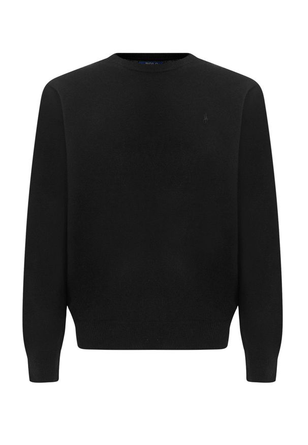 Ralph Lauren - RALPH LAUREN - Czarny sweter z kaszmiru z logo. Typ kołnierza: polo. Kolor: czarny. Materiał: kaszmir. Długość rękawa: długi rękaw. Długość: długie. Wzór: haft. Styl: klasyczny