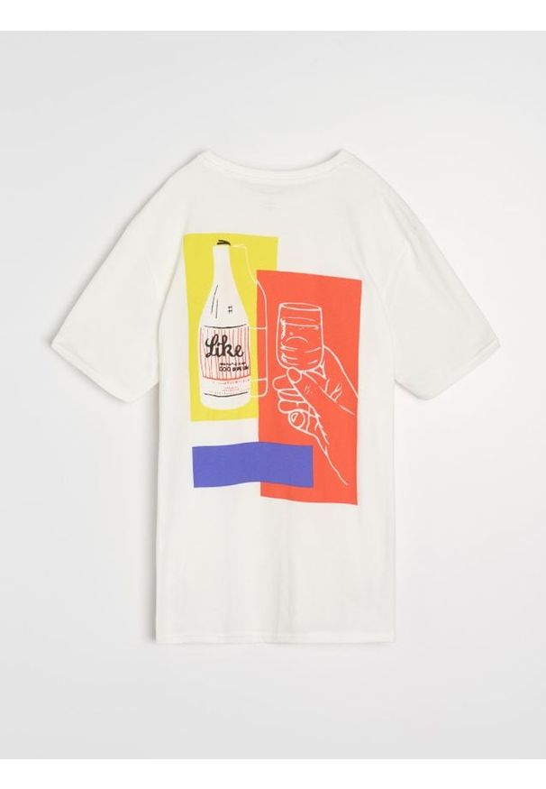 Sinsay - Bawełniana koszulka z nadrukiem - kremowy. Kolor: kremowy. Materiał: bawełna. Wzór: nadruk