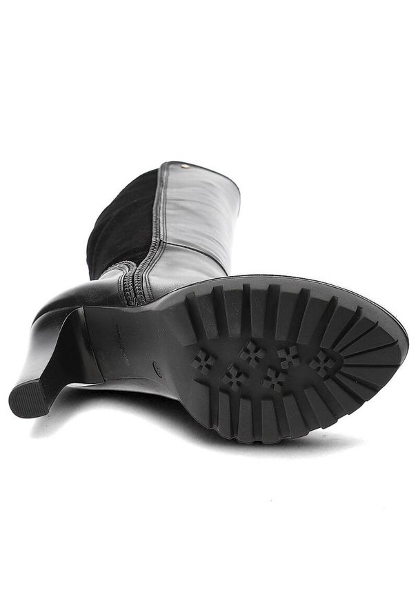 Czarne Kozaki Armodo Damskie Eleganckie Buty. Okazja: na co dzień. Wysokość cholewki: za kolano. Kolor: czarny. Materiał: materiał, skóra. Wzór: gładki. Obcas: na obcasie. Styl: elegancki. Wysokość obcasa: średni