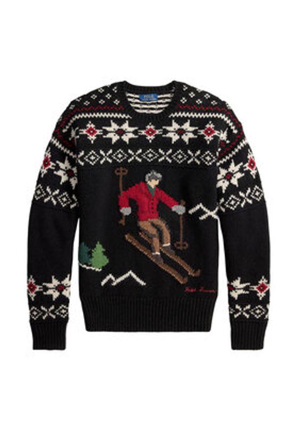 Polo Ralph Lauren Sweter 710982259001 Czarny Regular Fit. Typ kołnierza: polo. Kolor: czarny. Materiał: wełna
