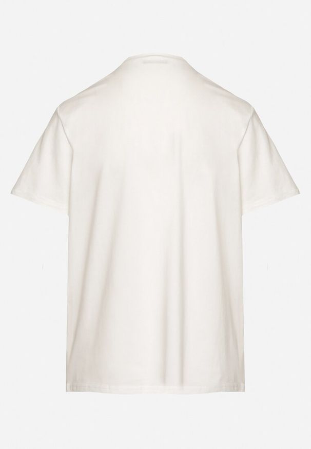 Born2be - Biała Bawełniana Bluzka T-shirt Ozdobiona Cyrkoniami Marivista. Okazja: na co dzień. Kolor: biały. Materiał: bawełna. Długość rękawa: krótki rękaw. Długość: krótkie. Wzór: aplikacja. Styl: elegancki, klasyczny, casual
