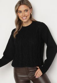 Born2be - Czarny Sweter z Wełną Ściągaczem i Tłoczeniem Riavonnae. Okazja: na co dzień. Kolor: czarny. Materiał: wełna. Styl: casual, elegancki, klasyczny, wizytowy #4