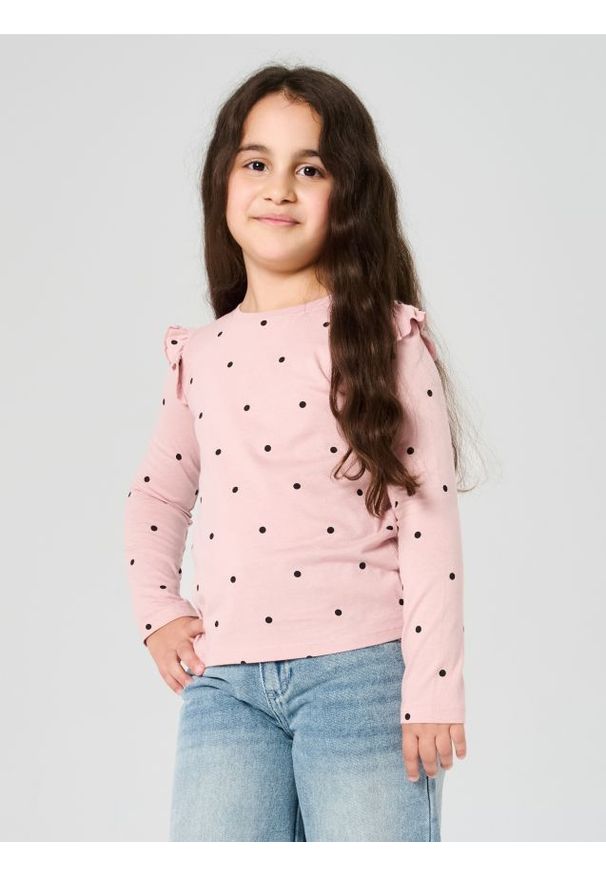 Sinsay - Bawełniana koszulka w kropki - różowy. Kolor: różowy. Materiał: bawełna. Wzór: kropki