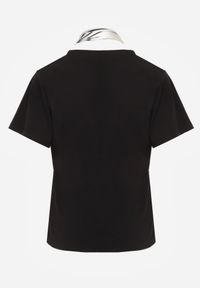 Born2be - Czarny Bawełniany T-shirt z Satynową Apaszką Cloud. Okazja: do pracy, na co dzień. Kolor: czarny. Materiał: bawełna, satyna. Styl: elegancki, casual #2