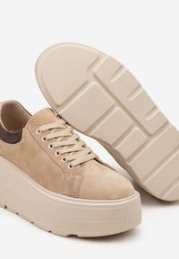 Born2be - Beżowe Zamszowe Sneakersy na Grubej Podeszwie Latella. Okazja: na co dzień. Kolor: beżowy. Materiał: zamsz #3