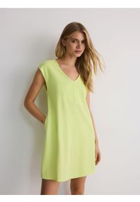 Reserved - Sukienka mini z bawełny - jasnozielony. Kolor: zielony. Materiał: bawełna. Typ sukienki: proste. Długość: mini #1