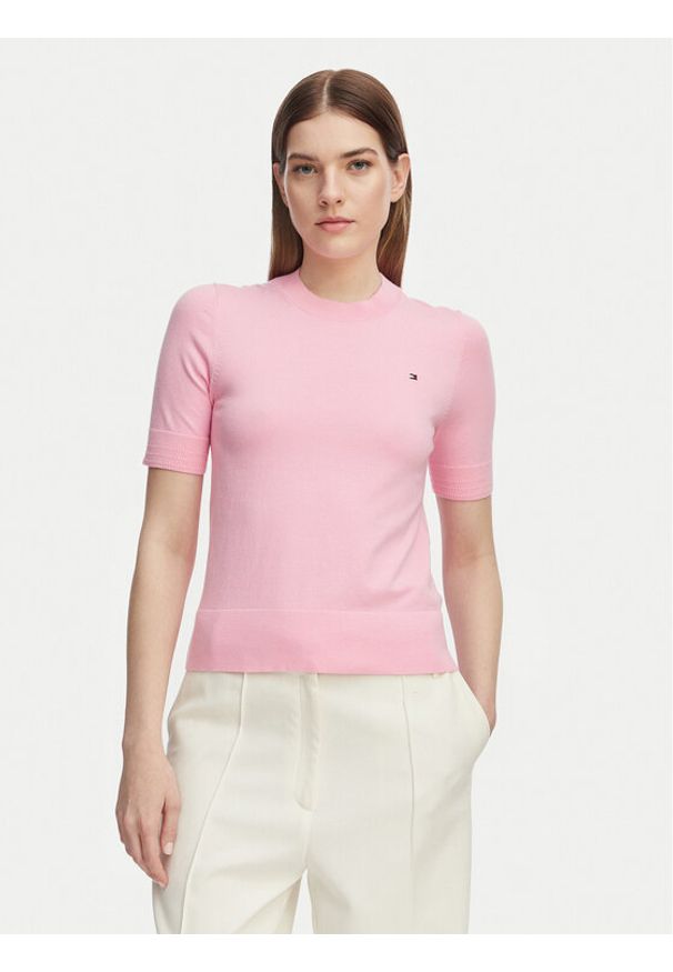 TOMMY HILFIGER - Tommy Hilfiger Sweter WW0WW49705 Różowy jasny Slim Fit. Kolor: różowy. Materiał: bawełna