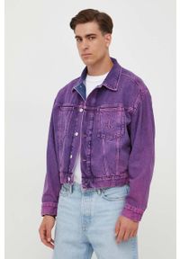 Calvin Klein Jeans kurtka jeansowa męska kolor fioletowy przejściowa. Kolor: fioletowy. Materiał: bawełna #1