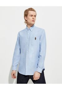 Ralph Lauren - RALPH LAUREN - Niebieska koszula z misiem Oxford Custom Fit. Okazja: na co dzień. Typ kołnierza: button down, polo. Kolor: niebieski. Materiał: bawełna. Wzór: haft. Styl: casual