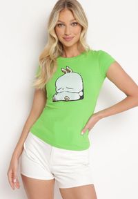 Born2be - Jasnozielony Bawełniany T-shirt z Ozdobnym Nadrukiem Ianestra. Kolor: zielony. Materiał: bawełna. Wzór: nadruk. Sezon: lato
