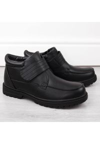Atletico - Trzewiki buty męskie na rzep ocieplane czarne Man's Style WS-004. Zapięcie: rzepy. Kolor: czarny. Materiał: skóra ekologiczna