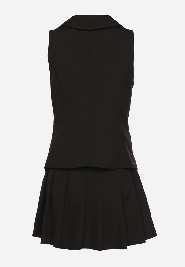 Born2be - Czarny Komplet Garniturowy Kamizelka i Plisowana Spódnica Ivelkio. Kolor: czarny