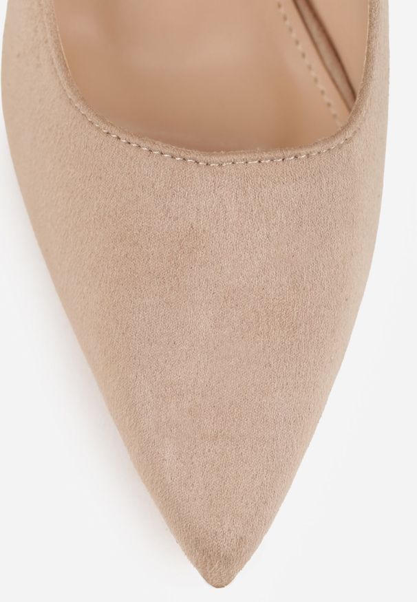 Born2be - Ciemnobeżowe Czółenka na Obcasie z Metaliczną Wstawką i Paskiem Wokół Kostki Linnolira. Okazja: na co dzień. Zapięcie: pasek. Kolor: beżowy. Materiał: satyna. Wzór: paski. Obcas: na obcasie. Styl: elegancki, casual, wizytowy. Wysokość obcasa: średni