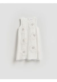 Reserved - Sukienka z aplikacją - złamana biel. Materiał: tkanina. Wzór: aplikacja #1