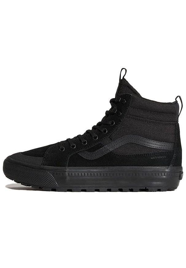 Buty męskie Vans SK8-Hi Waterproof Insulated VN000DAQBKA1 - czarne. Kolor: czarny. Materiał: guma, syntetyk, skóra, materiał. Szerokość cholewki: normalna. Technologia: Primaloft. Sezon: jesień. Model: Vans SK8