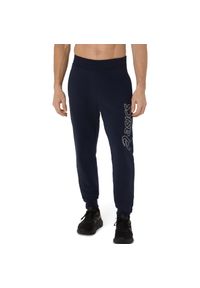 Spodnie do biegania Asics Logo. Kolor: niebieski. Materiał: dresówka. Długość: długie. Sport: fitness #1