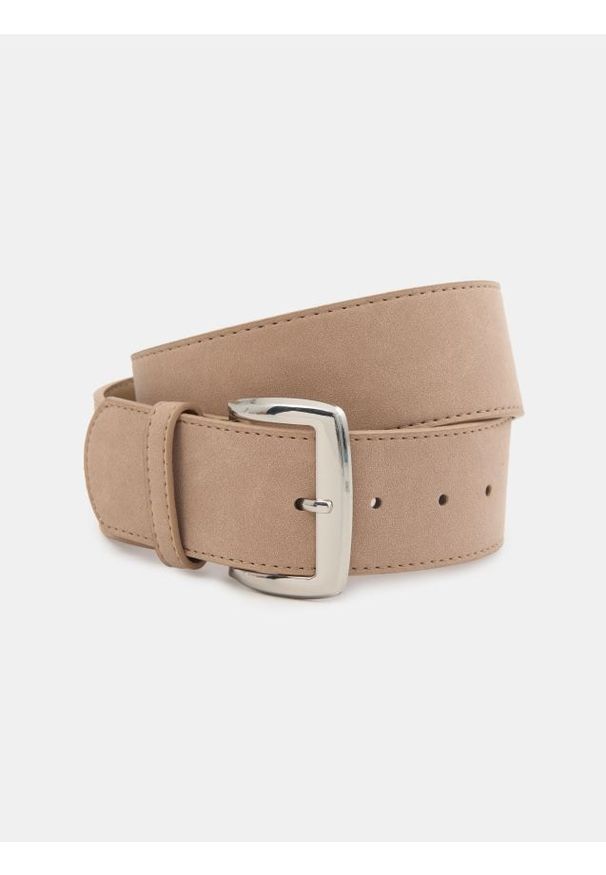 Sinsay - Pasek z imitacji zamszu ze srebrną klamrą - beżowy. Kolor: beżowy. Materiał: zamsz