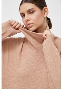 DKNY - Dkny bluza damska kolor brązowy gładka. Kolor: brązowy. Materiał: dzianina. Długość rękawa: raglanowy rękaw. Wzór: gładki #4