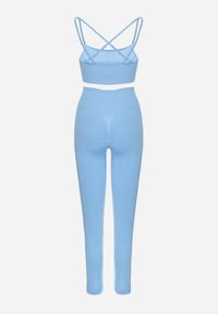 Born2be - Niebieski Komplet Sportowy Biustonosz na Ramiączkach i Legginsy z Gumką w Pasie Nadlira. Kolor: niebieski. Sport: fitness #3