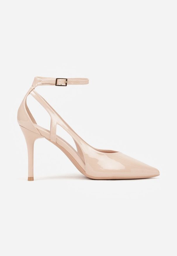 Renee - Beżowe Szpilki Lakierowane z Wycięciami Fyriana. Zapięcie: sprzączka. Kolor: beżowy. Materiał: lakier. Wzór: aplikacja. Sezon: jesień. Obcas: na szpilce. Styl: elegancki. Wysokość obcasa: średni