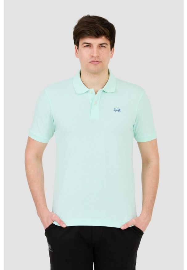 La Martina - LA MARTINA Miętowe męskie polo z małym logo, Rozmiar L. Typ kołnierza: polo. Kolor: zielony