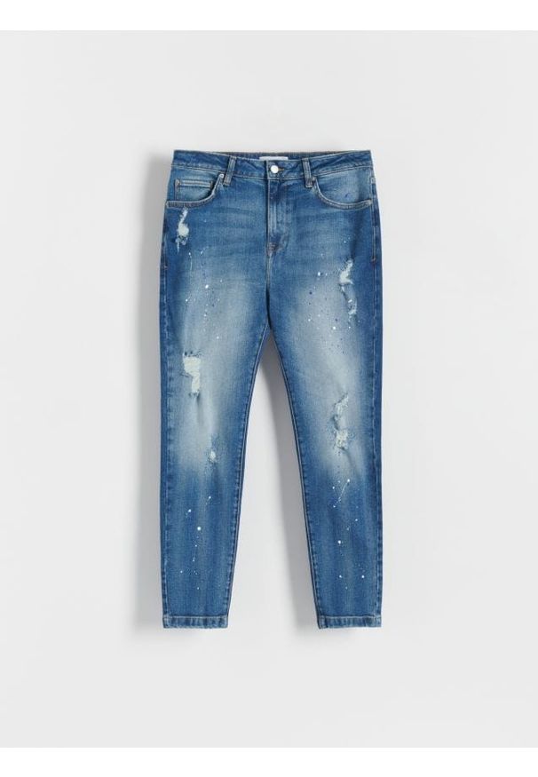 Reserved - Jeansy carrot slim - niebieski. Kolor: niebieski