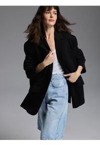 Reserved - Jednorzędowa marynarka oversize - czarny. Kolor: czarny. Materiał: wiskoza, tkanina #1
