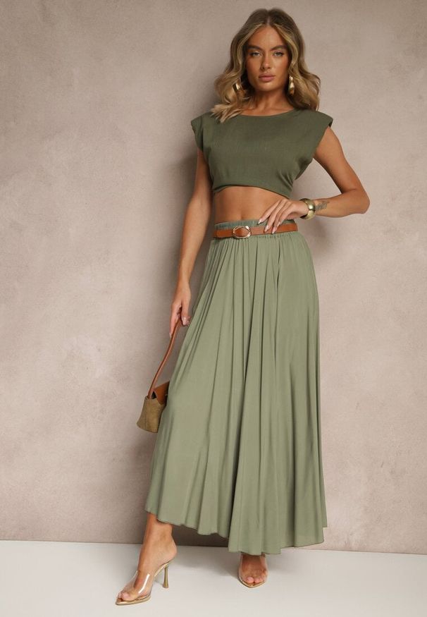 Renee - Zielona Spódnica o Rozkloszowanym Kroju z Wiskozy Lunafina. Okazja: na co dzień. Kolor: zielony. Materiał: wiskoza. Styl: casual, sportowy, klasyczny