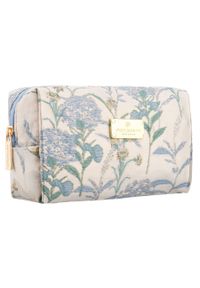 Kosmetyczka z poliestru w błękitnym kolorze, jednokomorowa i ozdobiona kwiatowym wzorem - Peterson. Kolor: niebieski. Materiał: poliester. Wzór: aplikacja, kwiaty #1