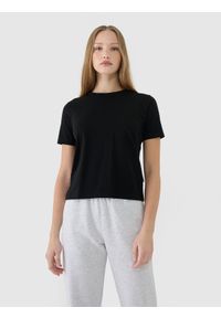 4f - 4F T-shirt regular gładki damski - czarny M. Okazja: na co dzień. Kolor: czarny. Materiał: dzianina, bawełna, jersey. Długość rękawa: krótki rękaw. Długość: krótkie. Wzór: gładki. Sezon: lato. Styl: klasyczny, sportowy, casual